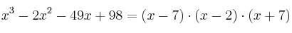x^3 - 2x^2 - 49x + 98 = (x-7) \cdot (x-2) \cdot (x+7)