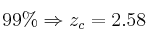 99 \% \Rightarrow z_c=2.58