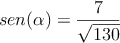sen(\alpha)=\frac{7}{\sqrt{130}}