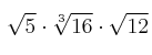  \sqrt{5} \cdot \sqrt[3]{16} \cdot \sqrt{12}