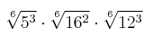  \sqrt[6]{5^3} \cdot \sqrt[6]{16^2} \cdot \sqrt[6]{12^3}