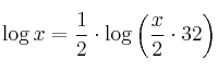 \log{x}  = \frac{1}{2} \cdot  \log{\left( \frac{x}{2} \cdot 32 \right)}
