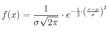 f(x)=\frac{1}{\sigma \sqrt{2 \pi}} \cdot e^{-\frac{1}{2} \cdot \left( \frac{x-\mu}{\sigma} \right)^2}