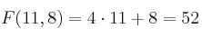 F(11,8) = 4 \cdot 11 + 8 = 52