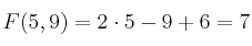 F(5,9) = 2\cdot5 - 9 + 6 = 7