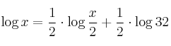 \log{x}  = \frac{1}{2} \cdot \log{\frac{x}{2}} + \frac{1}{2} \cdot \log{32}