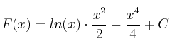 F(x) = ln(x) \cdot \frac{x^2}{2} - \frac{x^4}{4} + C
