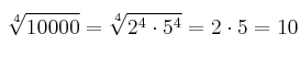 \sqrt[4]{10000} = \sqrt[4]{2^{4} \cdot 5^{4}} = 2 \cdot 5 = 10
