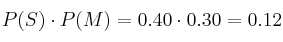 P(S) \cdot P(M) = 0.40 \cdot 0.30 = 0.12
