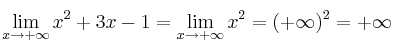 \lim\limits_{x \rightarrow +\infty}  x^2+3x-1=\lim\limits_{x \rightarrow +\infty}  x^2 = (+\infty)^2 = +\infty