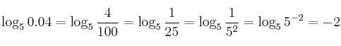 \log_5{0.04}= \log_5 {\frac{4}{100}} =  \log_5 {\frac{1}{25}} =  \log_5 {\frac{1}{5^2}} =  \log_5 {5^{-2}} = -2