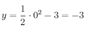 y = \frac{1}{2} \cdot 0^2 - 3 = -3 y = \frac{1}{2} \cdot 0^2 - 3 = -3