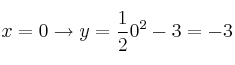 x=0 \rightarrow y = \frac{1}{2}0^2 - 3 =-3 x=0 \rightarrow y = \frac{1}{2}0^2 - 3 =-3