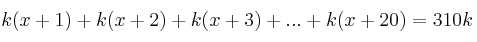 k(x+1) + k(x+2) + k(x+3) + ... + k(x+20) = 310k