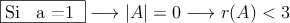 \fbox{Si \: a =1 } \longrightarrow |A| = 0 \longrightarrow r(A)<3