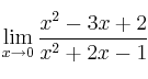 \lim\limits_{x \rightarrow 0} \frac{x^2-3x+2}{x^2+2x-1}