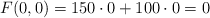 F(0,0)=150 \cdot 0 +100 \cdot 0 =0