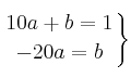\left.
10a + b = 1 \atop
-20a = b
\right\}