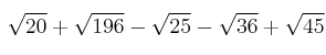 \sqrt{20} + \sqrt{196} - \sqrt{25} -  \sqrt{36} + \sqrt{45}