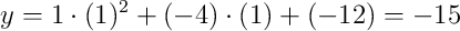y=1\cdot(1)^2+(-4)\cdot(1)+(-12)=-15