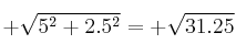 + \sqrt{5^2 + 2.5^2} = + \sqrt{31.25}
