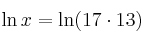 \ln x = \ln (17 \cdot 13)