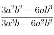 \frac{3a^2b^2-6ab^3}{3a^3b-6a^2b^2}