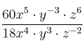 \frac{60x^5 \cdot y^{-3} \cdot z^6}{18x^4 \cdot y^3 \cdot z^{-2}}
