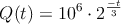 Q(t)=10^6 \cdot 2^{\frac{-t}{3}}