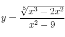 y = \frac {\sqrt[5]{x^3-2x^2}}{x^2-9}