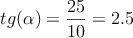 tg(\alpha) = \frac{25}{10} = 2.5
