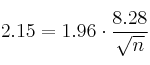 2.15 = 1.96 \cdot \frac{8.28}{\sqrt{n}}