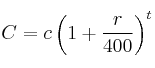C = c \cdt \left( 1 + \frac{r}{400} \right)^t