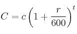 C = c \cdt \left( 1 + \frac{r}{600} \right)^t