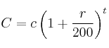 C = c \cdt \left( 1 + \frac{r}{200} \right)^t
