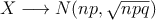 X \longrightarrow N(np, \sqrt{npq})