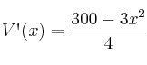 V\textsc{\char13}(x)=\frac{300 - 3x^2}{4}