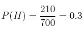 P(H)=\frac{210}{700}=0.3