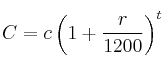 C = c \cdt \left( 1 + \frac{r}{1200} \right)^t
