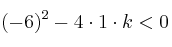 (-6)^2-4 \cdot 1 \cdot k <0