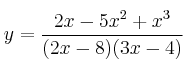 y = \frac{2x-5x^2+x^3}{(2x-8)(3x-4)}