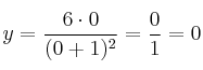 y=\frac{6 \cdot 0}{(0+1)^2} = \frac{0}{1} = 0