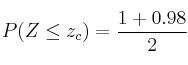 P(Z \leq z_c) = \frac{1+0.98}{2}