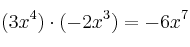 (3x^4) \cdot (-2x^3)= -6x^7