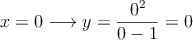 x=0 \longrightarrow y=\frac{0^2}{0-1} = 0
