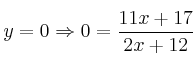 y=0 \Rightarrow 0=\frac{11x+17}{2x+12}