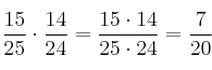 \frac{15}{25} \cdot \frac{14}{24}= \frac{15 \cdot 14}{25 \cdot 24}=\frac{7}{20}