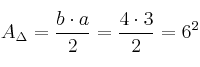 A_{\Delta} = \frac{b \cdot a}{2} = \frac{4 \cdot 3}{2}=6 \cm^2
