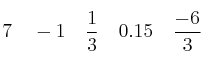 7  \quad -1  \quad \frac{1}{3} \quad 0.15 \quad \frac{-6}{3}
