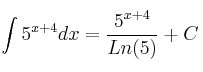 \int 5^{x+4} dx = \frac{5^{x+4}}{Ln(5)} + C